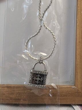 Stigma Lock Pendant Necklace Silver Rope Chain Rhinestone Padlock NIP